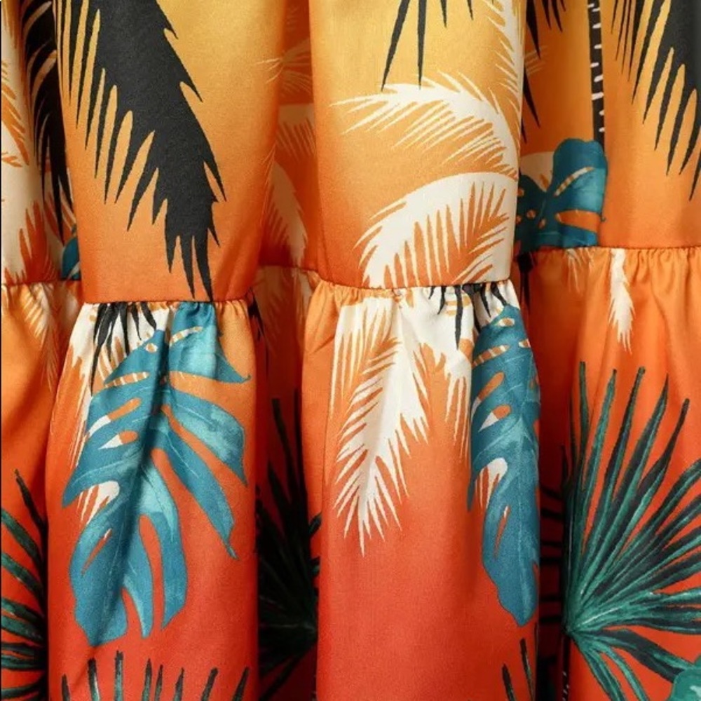 Chicme Off Shoulder Tropical Print Ruffles Maxi Dress With Belt - Picture 5 of 5